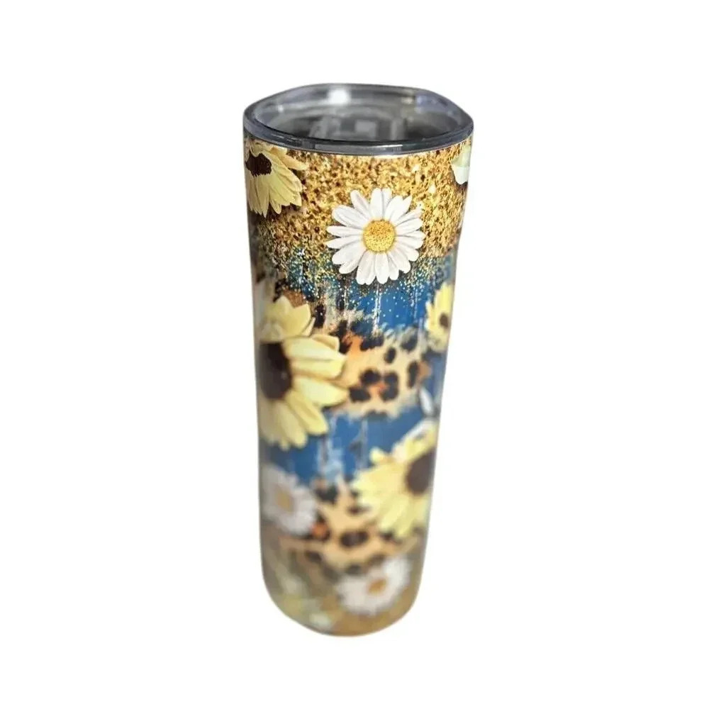 Sunflower Daisy Leopard Print Tumbler Handmade New
